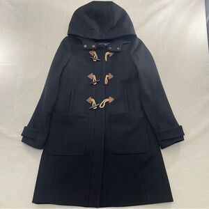 J. Crew Preppy Toggle Coat Jacket Black Wool Blend Duffle Hooded Women's 8